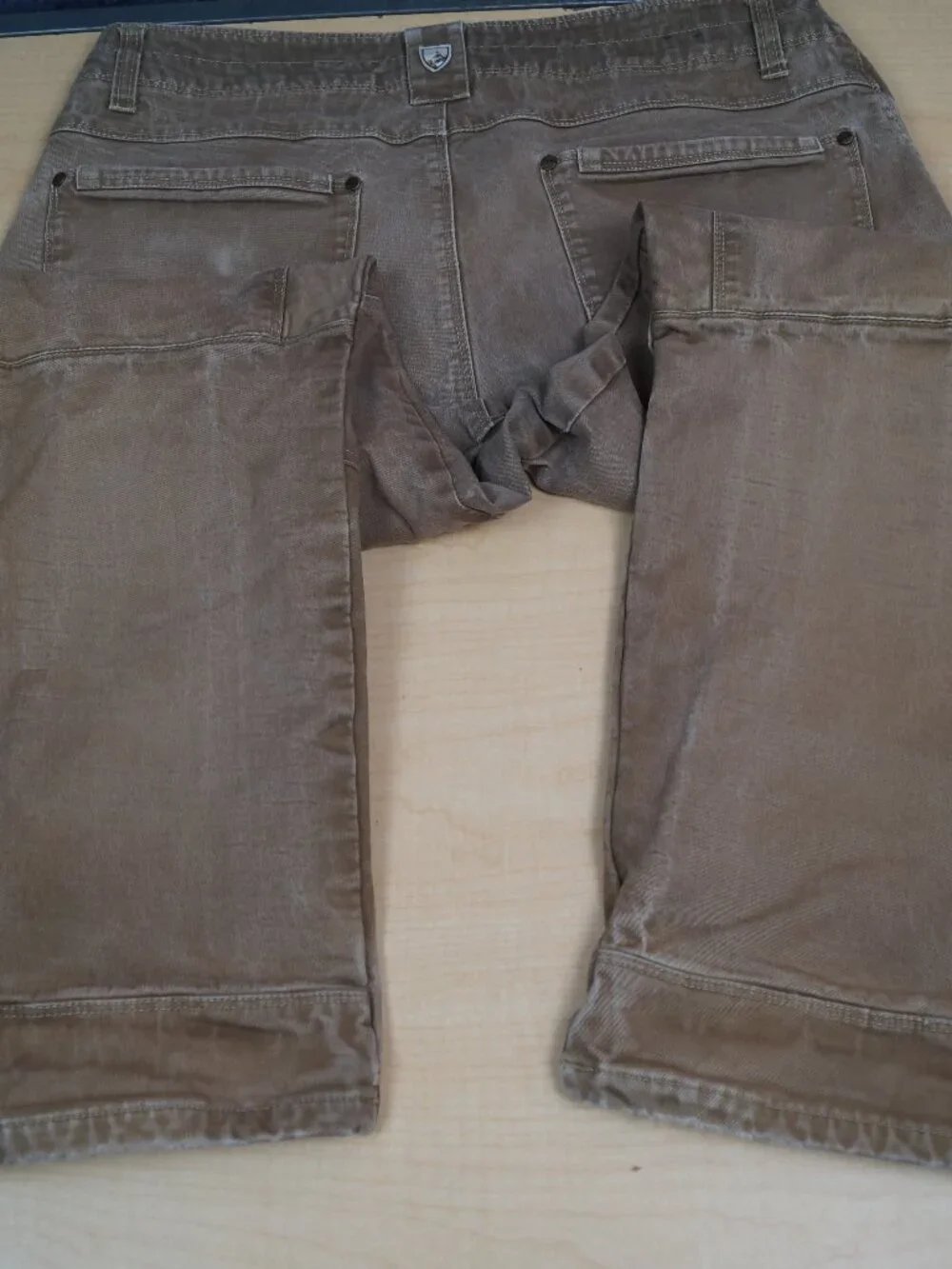 Kuhl Rydr Pants Tan Khaki Stretch Canvas Vintage Patina Dye Hiking Mens 36 x 29